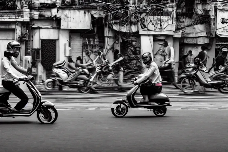 Image similar to moped scooter racing on the street of hanoi, by etienne dinet, artstation cgsociety