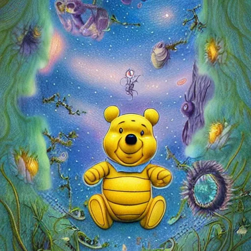 Image similar to alien Winnie the Pooh, artwork by Daniel Merriam,
