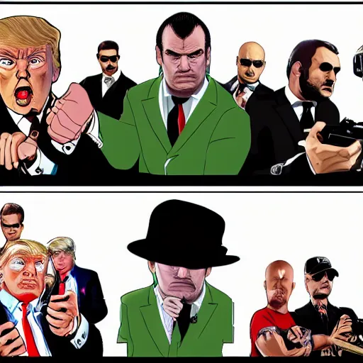 Image similar to donald trump as a mob boss, gta 5 cover