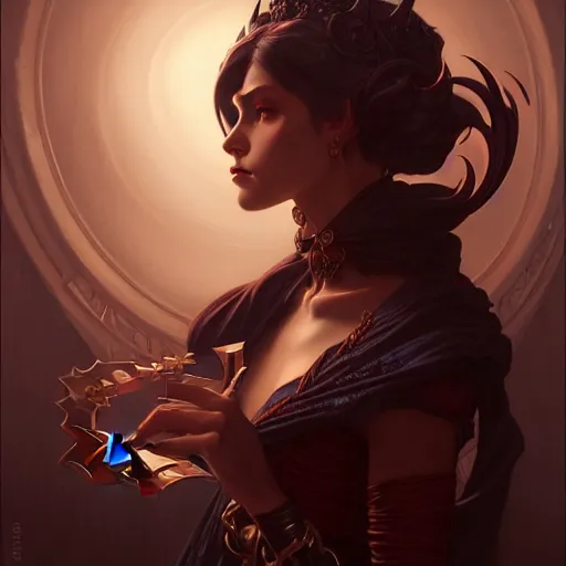 Image similar to , portrait of an dark hot tiefling, D&D, fantasy, intricate, elegant, highly detailed, digital painting, artstation, concept art, smooth, sharp focus, illustration, art by artgerm and greg rutkowski and alphonse mucha