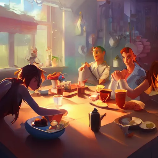 Image similar to hero world breakfast at tiffany's, behance hd by jesper ejsing, by rhads, makoto shinkai and lois van baarle, ilya kuvshinov, rossdraws global illumination