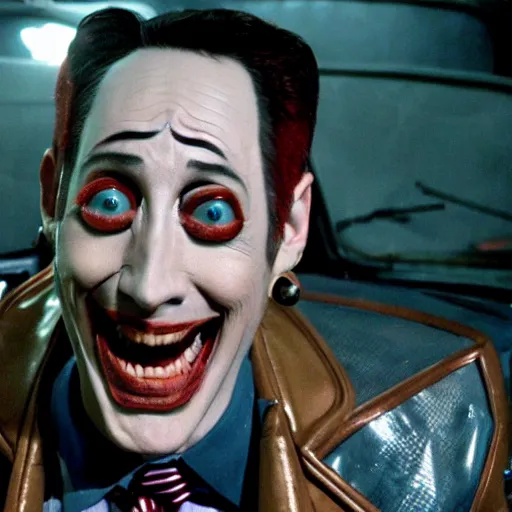 Image similar to pee wee herman as a mad max villain, movie still, highly detailed, high quality, 8 k, realistic face