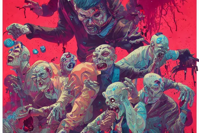 Prompt: zombies having a fight, tristan eaton, victo ngai, artgerm, rhads, ross draws