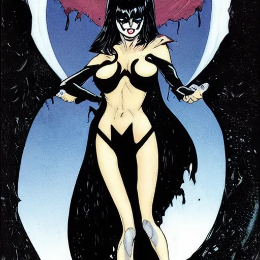 Prompt: Elvira mistress of the night comic book cover drawn by Jae lee