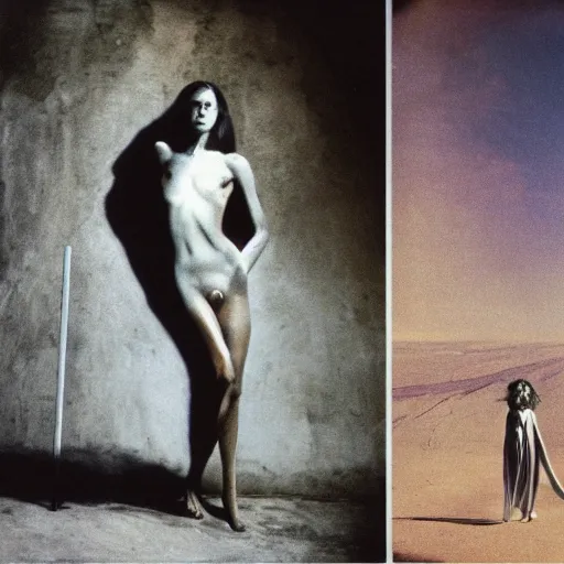 Prompt: 3 5 mm color photography, beksinski and fritz lang and annie liebovitz, vogue shoot