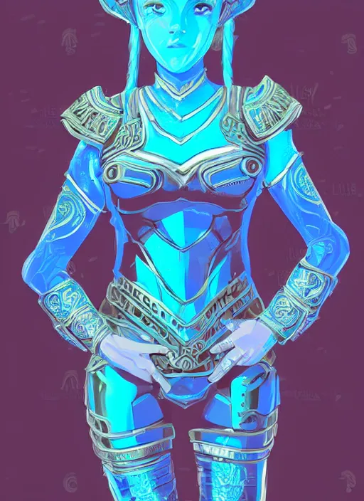 Image similar to a young woman in ornate, intricate glowing blue full plate armor. the armor glows, bursting with blue light. clean cel shaded vector art. shutterstock. behance hd by lois van baarle, artgerm, helen huang, by makoto shinkai and ilya kuvshinov, rossdraws, illustration, art by ilya kuvshinov