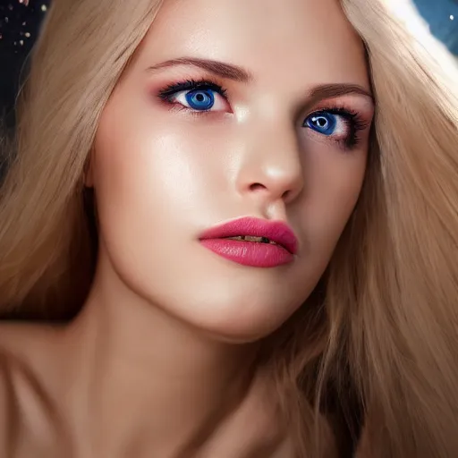 Prompt: a surprised gorgeous female photo, professionally retouched, soft lighting, wearing sundress, illuminated by moonlight, realistic, smooth face, blonde goddess, luscious lips, perfect eyes, wide angle, sharp focus on eyes, 8 k high definition, insanely detailed, intricate, elegant
