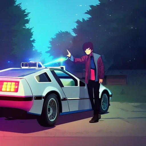 Prompt: marty mcfly entering a delorean, ambient lighting, 4k, anime key visual, lois van baarle, ilya kuvshinov, rossdraws, artstation