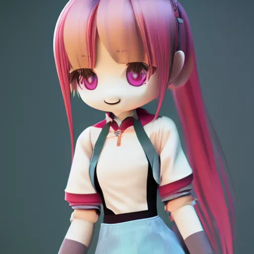 Image similar to cute fumo plush of a girl with a mechanical arm, bokeh, anime girl, vray