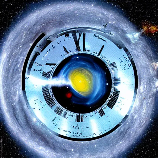 Prompt: A photo of a cosmic clock taken by James Webb