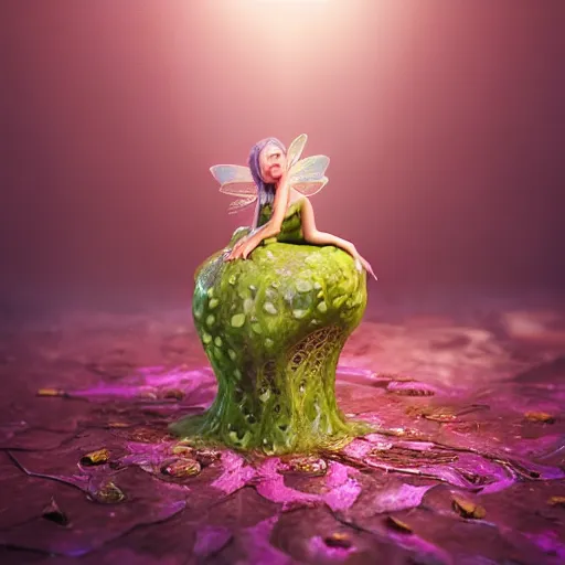 Image similar to a realistic slimy fairy fetus emerging from a budding flower, dramatic lighting, cinematic, establishing shot, extremely high detail, foto realistic, cinematic lighting, post processed, concept art, high details, cinematic, 8k resolution, beautiful detailed, photorealistic, digital painting, artstation, concept art, smooth, sharp focus, artstation trending, octane render, unreal engine