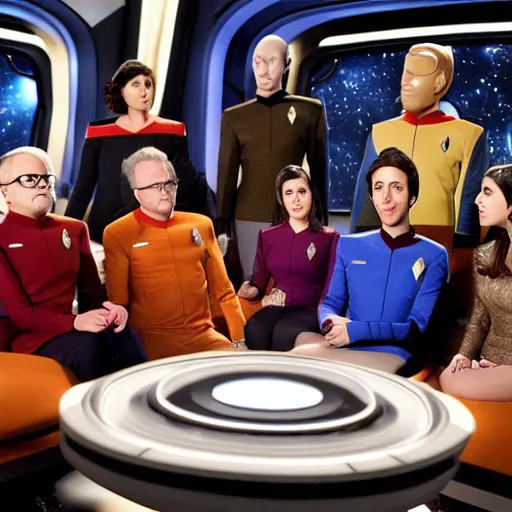 Image similar to Johnny Galecky,Bob Parsons, Kaley couco, Kunal Nayyar, Mayim Bialik,Simon Helberg,Melissa Rauch on star trek