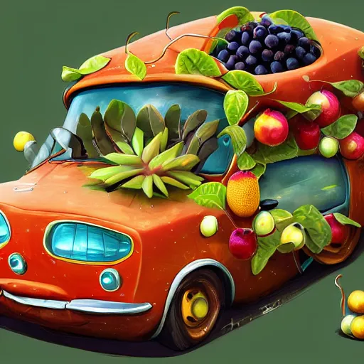 Image similar to car made of fruits, artstation