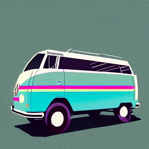 Image similar to illustration of an old van volkswagen, may 6 8, pastel colors, cool, hippie by studio muti