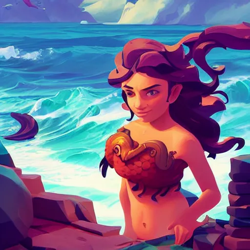 Image similar to painting mermaid treasure on sea of thieves game avatar hero smooth face median photoshop filter cutout vector, behance hd by jesper ejsing, by rhads, makoto shinkai and lois van baarle, ilya kuvshinov, rossdraws global illumination