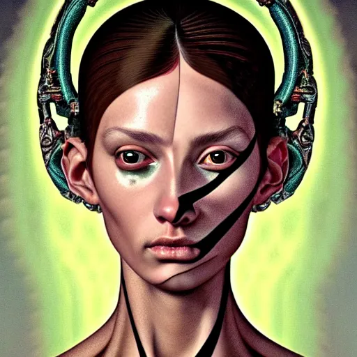 Prompt: Colour Caravaggio style Photography of Beautiful woman with highly detailed 1000 years old face wearing higly detailed sci-fi halo above head designed by Josan Gonzalez Many details. . In style of Josan Gonzalez and Mike Winkelmann andgreg rutkowski and alphonse muchaand Caspar David Friedrich and Stephen Hickman and James Gurney and Hiromasa Ogura. Rendered in Blender, volumetric natural light