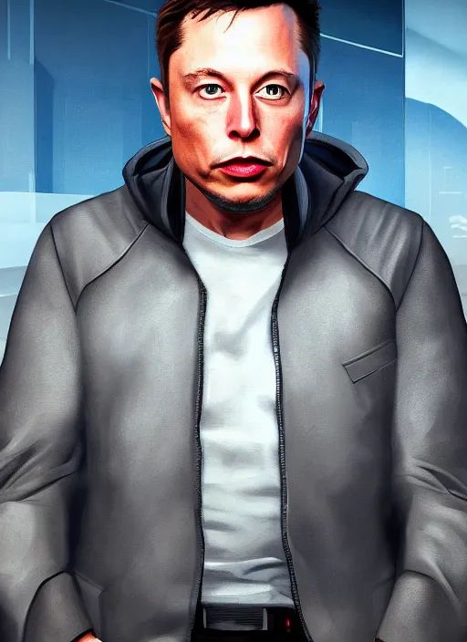 Image similar to highly detailed portrait elon musk gta 5 art, unreal engine, fantasy art by stephen bliss, global illumination, radiant light