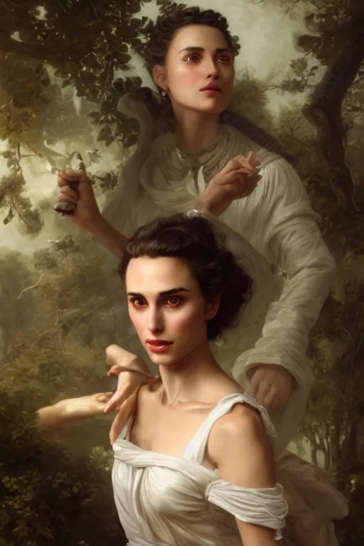 Prompt: Nathalie Portman portrait in a fantasy comic book, style portrait painting of François Boucher, Oil Painting, unreal 5, DAZ, hyperrealistic, octane render, Regal, Refined, Detailed Digital Art, RPG portrait, William-Adolphe Bouguereau, Michael Cheval, dynamic lighting, Highly Detailed, Cinematic Lighting, Unreal Engine, 8k, HD