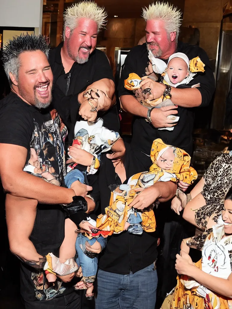 Image similar to olivia munn and guy fieri holding their baby