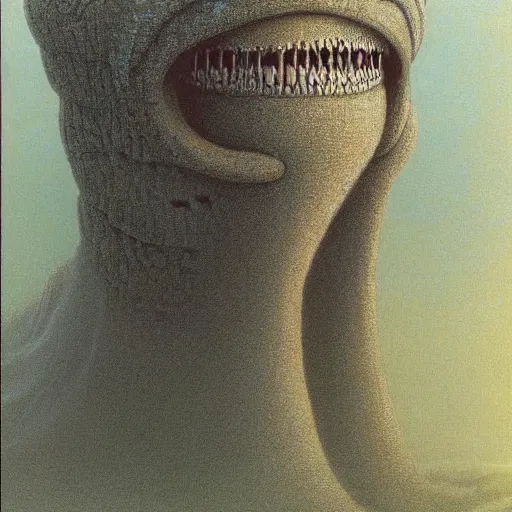 Image similar to sandworm with the face of Joe Biden, by Beksinski