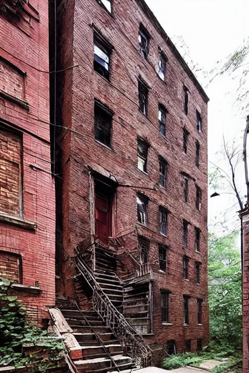 Image similar to (((((a ramshackle Manhattan brick brownstone deep in the forest))))) by Xu Zheng!!!!!!!!!!!!!!!!!!!!!!!!!!!