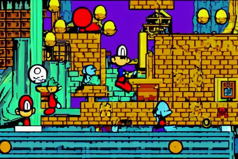 Prompt: “ a screenshot of hylics, mario is in the screenshot ”