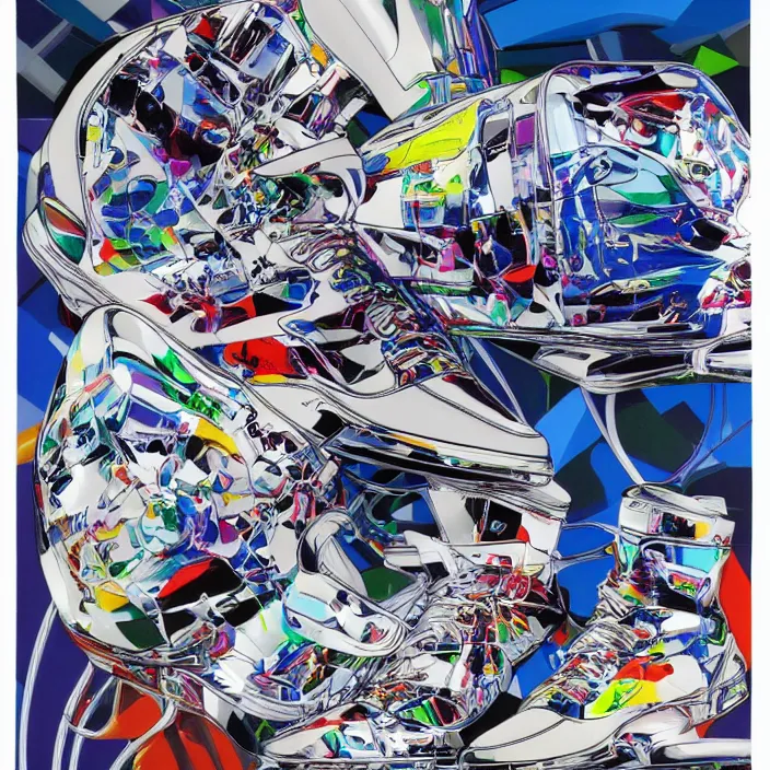 Image similar to futuristic sneakers in jeff koons hip hop bauhaus style, highly detailed, hyper realistic, art by todd mcfarlane