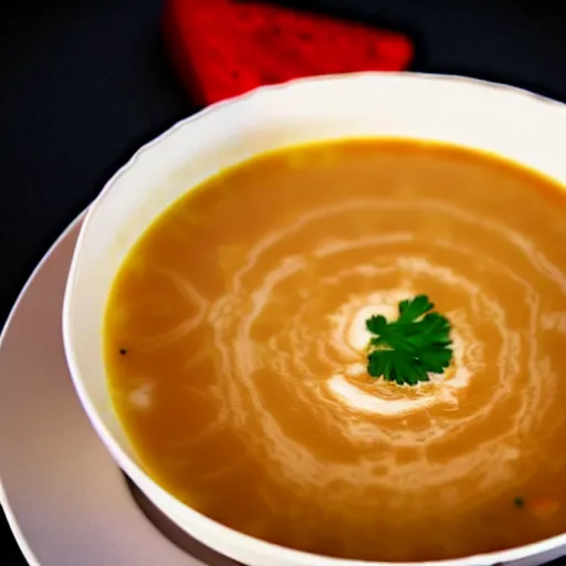 Prompt: a soup with teeth, food photography
