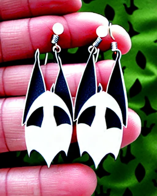 Image similar to spooky cartoon bat, 2 d lasercut earrings,