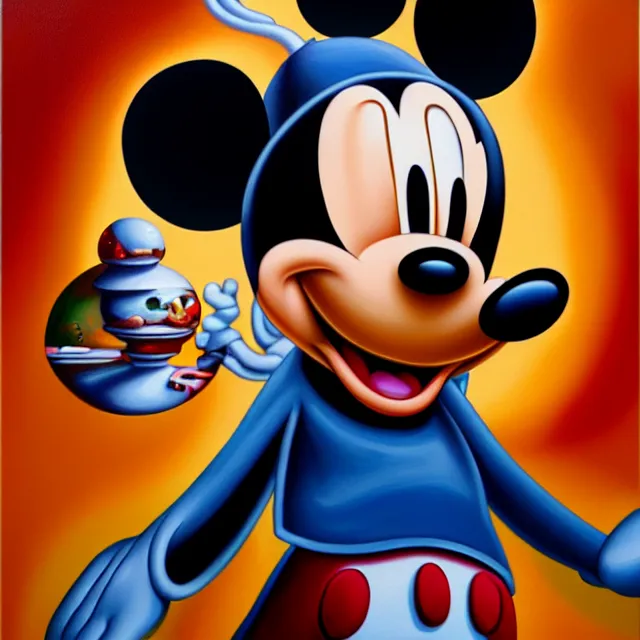 Prompt: an oil on canvas portrait painting of mickey mouse, polycount, surrealism, surrealist, lovecraftian, cosmic horror, high detail