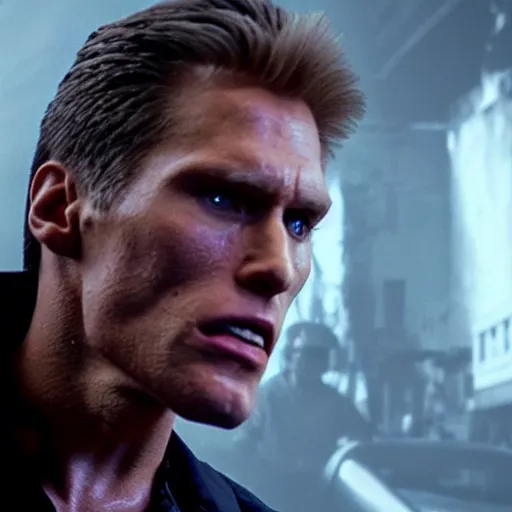 Image similar to Live Action Still of Jerma in The Terminator, real life, hyperrealistic, ultra realistic, realistic, highly detailed, epic, HD quality, 8k resolution, body and headshot, film still