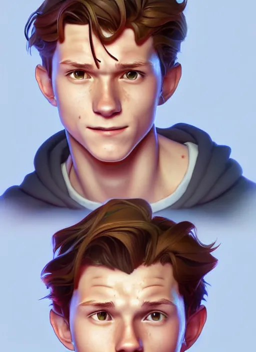 Image similar to cute sweaty tom holland chemist, natural lighting, path traced, highly detailed, high quality, digital painting, by don bluth and ross tran and studio ghibli and alphonse mucha, artgerm