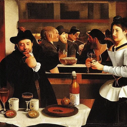 Image similar to people drinking at the bar by diego velazquez