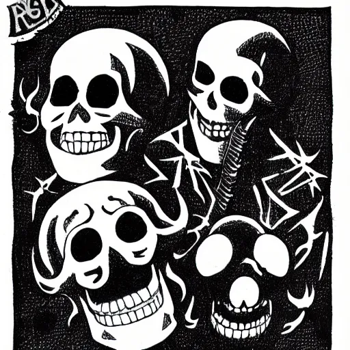 Image similar to A laughing skull. Center, Close Up Shot, Dark Fantasy, Film Noir, Black and White. High Contrast, Mike Mignola, D&D, OSR