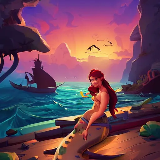 Image similar to painting mermaid treasure on sea of thieves game avatar hero smooth face median photoshop filter cutout vector, behance hd by jesper ejsing, by rhads, makoto shinkai and lois van baarle, ilya kuvshinov, rossdraws global illumination