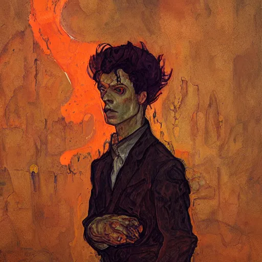 Prompt: portrait of orange cthulhu by greg rutkowski and egon schiele