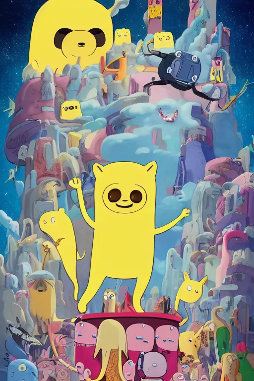 Image similar to Movie poster of Adventure Time , Highly Detailed, Dramatic, A master piece of storytelling, by Studio Ghibli, 8k, hd, high resolution print