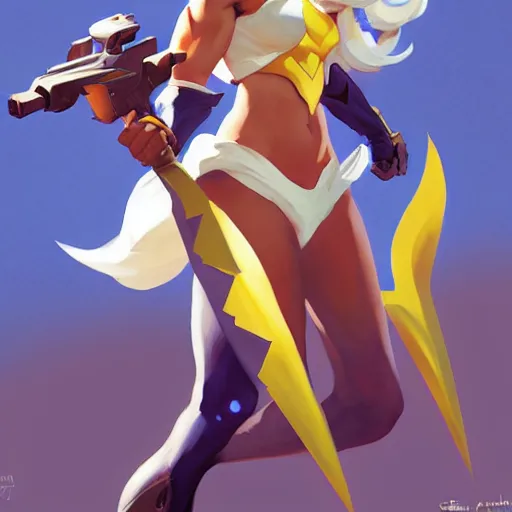 Image similar to Greg Manchess portrait painting of SheRa as Overwatch character, medium shot, asymmetrical, profile picture, Organic Painting, sunny day, Matte Painting, bold shapes, hard edges, street art, trending on artstation, by Huang Guangjian and Gil Elvgren and Sachin Teng