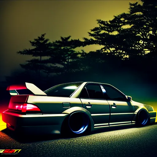 Prompt: a car JZX100 turbo drift at illegal car meet, Gunma prefecture, midnight mist lights, cinematic color, photorealistic, highly detailed wheels, highly detailed