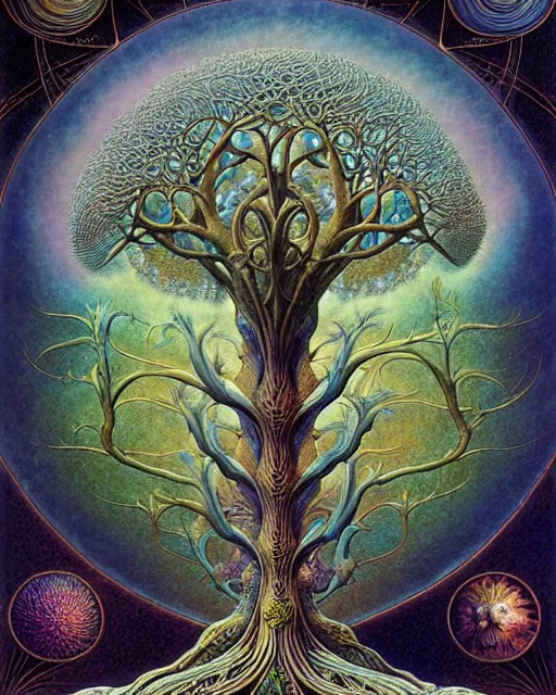 Image similar to tree of life by roger dean and andrew ferez, art forms of nature by ernst haeckel, divine chaos engine, symbolist, visionary, art nouveau, botanical fractal structures, organic, detailed, realistic, surreality