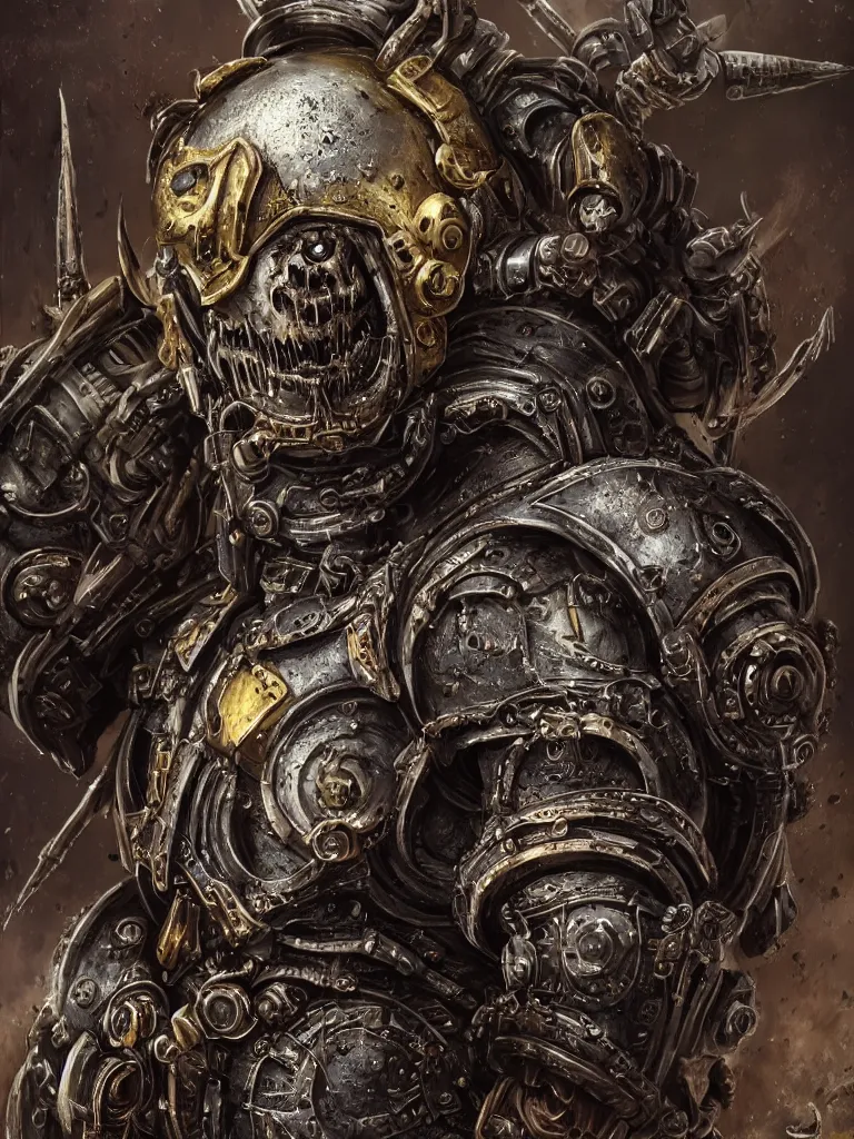 Image similar to portrait art of 8k ultra realistic undead space marine, decaying, exquisite helmet detail , detailed intricate ornate armour,eldritch horror, cybernetic, full of colour, cinematic lighting, battered, trending on artstation, 4k, hyperrealistic, focused, extreme details,unreal engine 5, cinematic, masterpiece, art by ayami kojima, giger