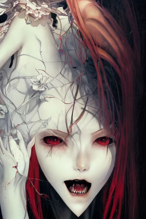 Image similar to vampire beautiful girl soft light painted by james jean and katsuhiro otomo and erik jones, inspired by evangeleon anime, smooth face feature, intricate oil painting, high detail illustration, sharp high detail, manga and anime 1 9 9 9