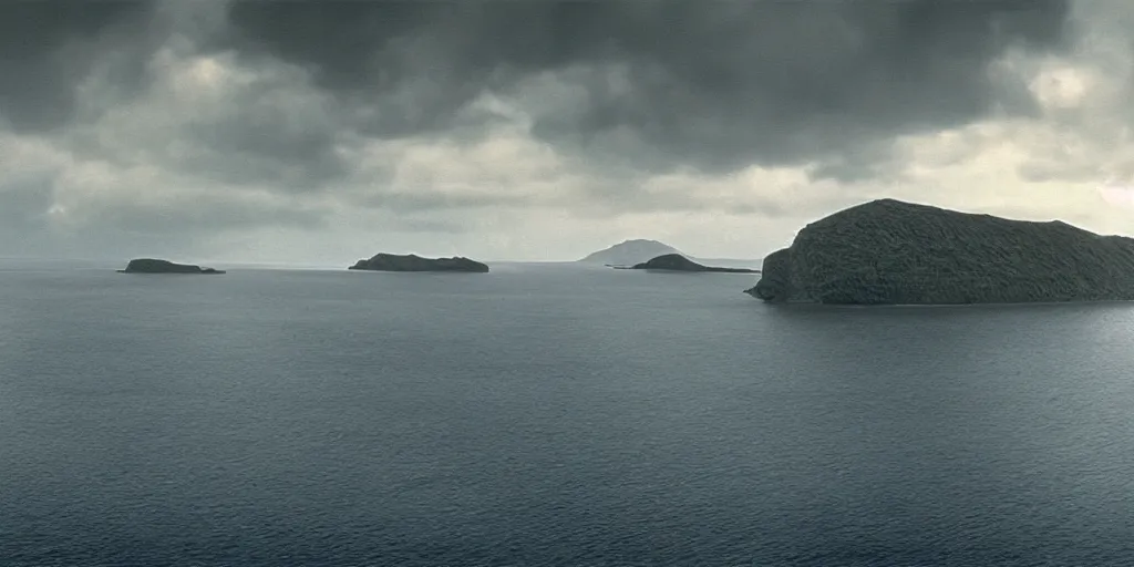 Image similar to screenshot from a movie, epic matte painting of an island, cinematic cinematography masterpiece,, roger deakins