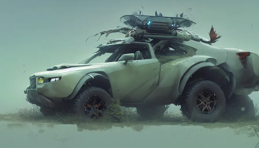 Image similar to a beautiful concept offroad suv by cory loftis, fenghua zhong, ryohei hase, ismail inceoglu and ruan jia. volumetric light, detailed, octane render, midsommar