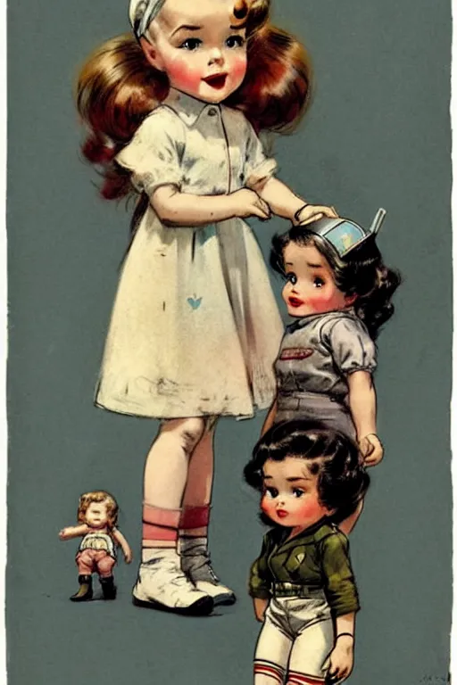 Image similar to ( ( ( ( ( 1 9 5 0 s retro future girl and her doll. muted colors. childrens layout, ) ) ) ) ) by jean - baptiste monge,!!!!!!!!!!!!!!!!!!!!!!!!!