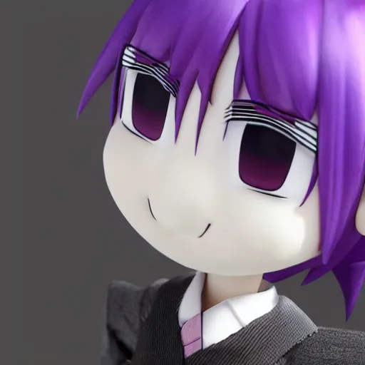 Prompt: cute fumo plush of a dark purple and white - haired prankster, anime, vray