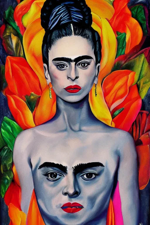 Prompt: Lady Gaga in Frida Kahlo style, painting