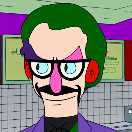 Image similar to Joker working at Bob's Burgers, in the style of the TV Show Bob's Burgers