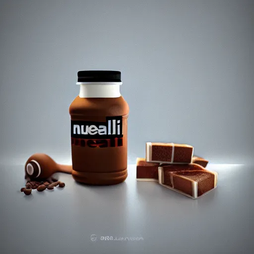 Image similar to 3 d render of nutella, dslr, 8 k, octane beautifully detailed render, cold lighting, cinematic lighting, detailed photo, masterpiece, volumetric lighting, ultra realistic, highly detailed, high quality, lossless, photorealistic