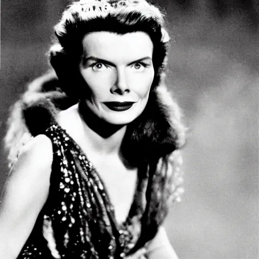 Prompt: a photo of katharine hepburn as a queen